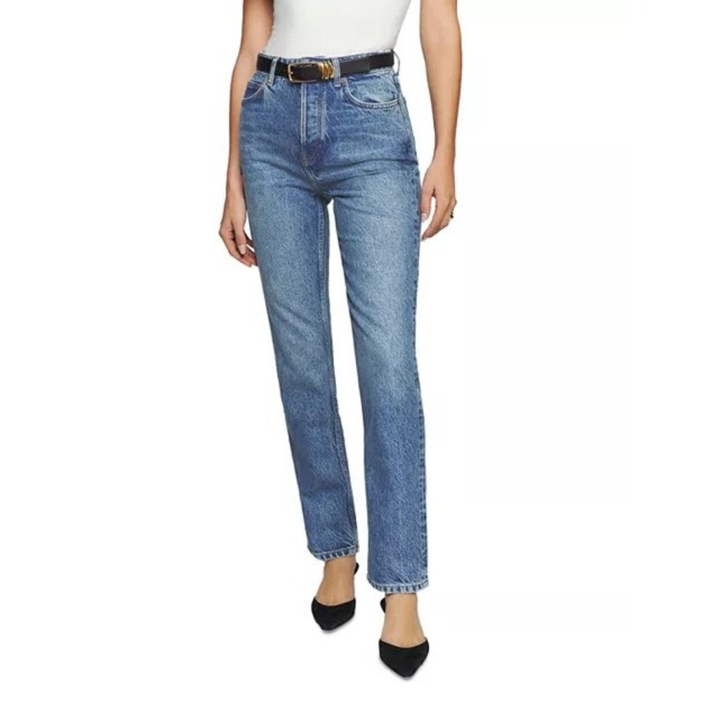 Reformation Cynthia High Rise Straight Jeans Blue Button Fly Size 25